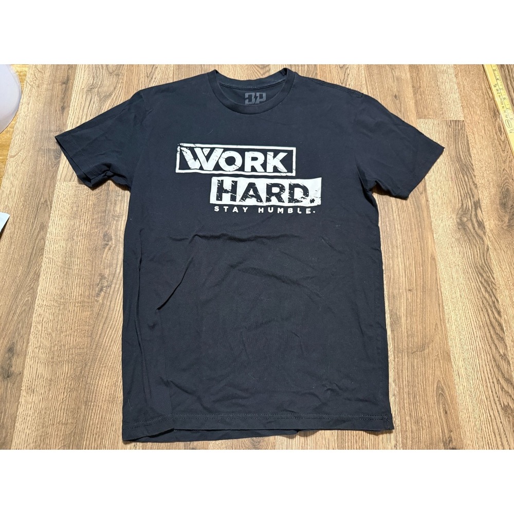 DP Shirt, Men's Size Large, Black White, "Work Hard Stay Humble"